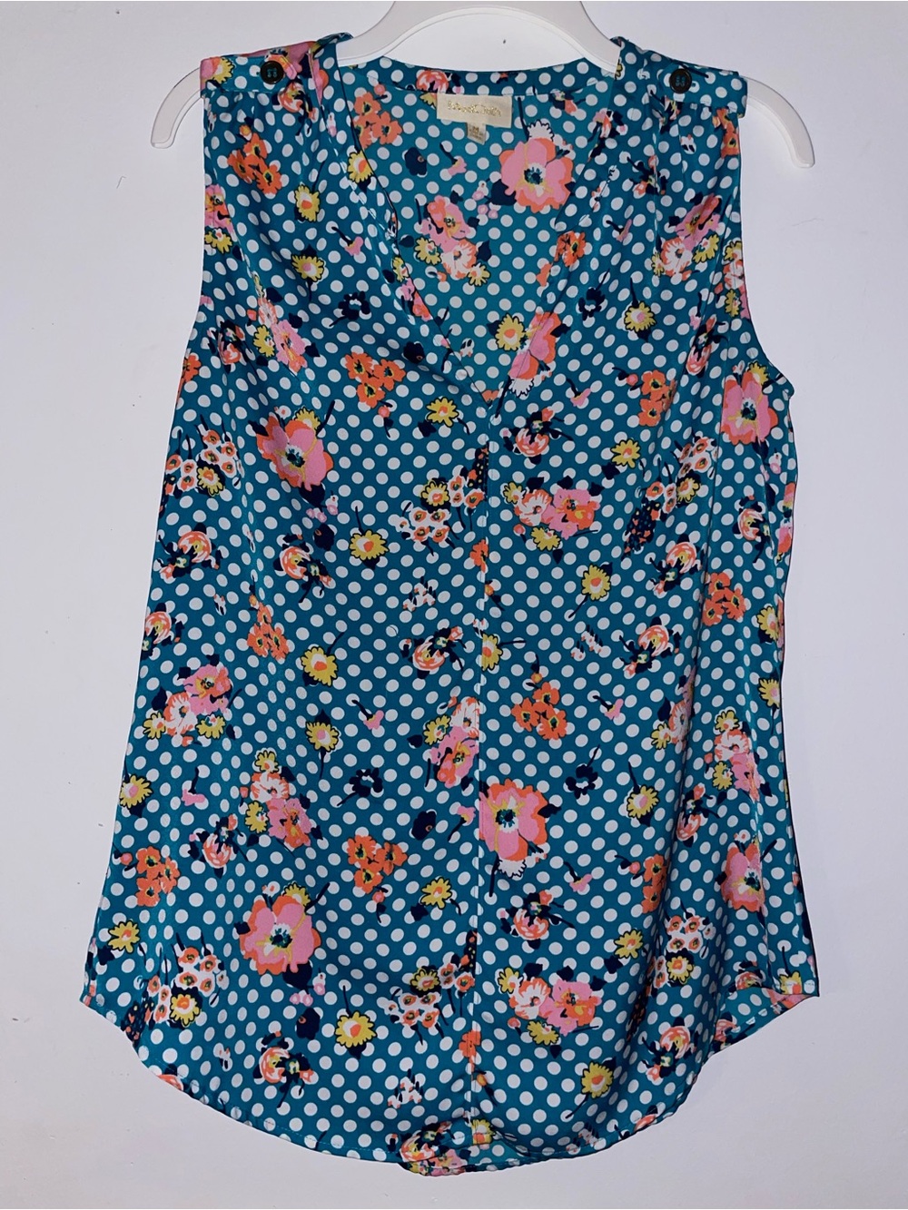 ModCloth Retro Polka Dot Floral Sleeveless Blouse Medium